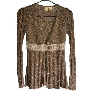 BKE Womens Brown Marled Knit Empire Waist Cardigan Sweater H72333 Medium